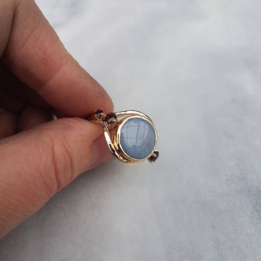 Recycled Gold Opal Ring with Garnets