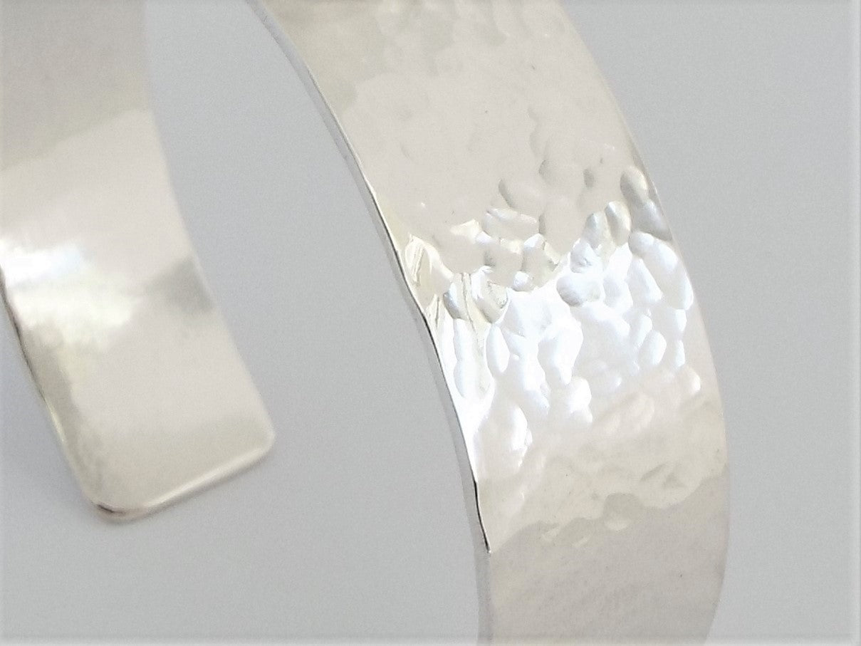 Hammered Silver Cuff Bracelet Wide - Personalised