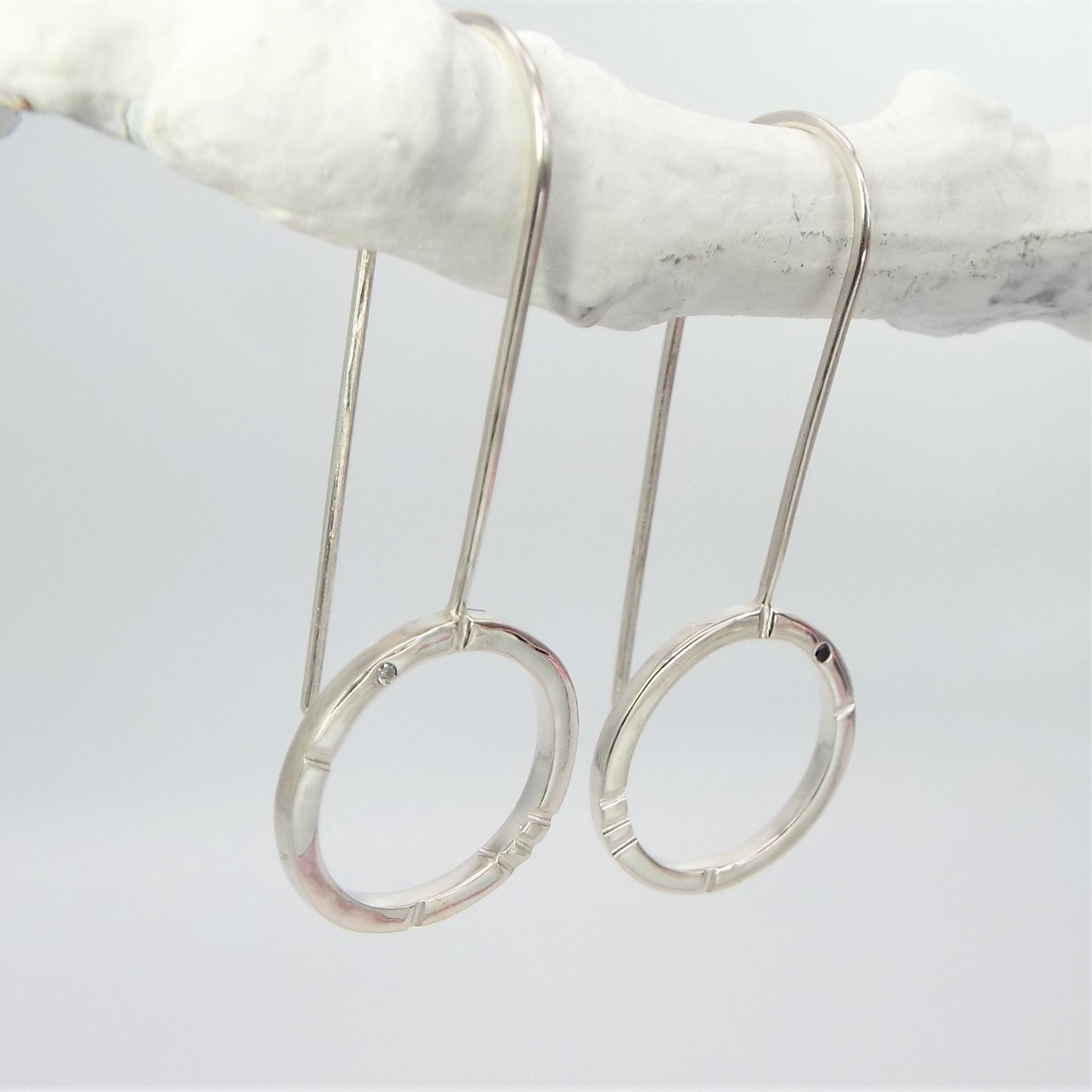 Phases Sterling Silver and Diamond Drop Earrings