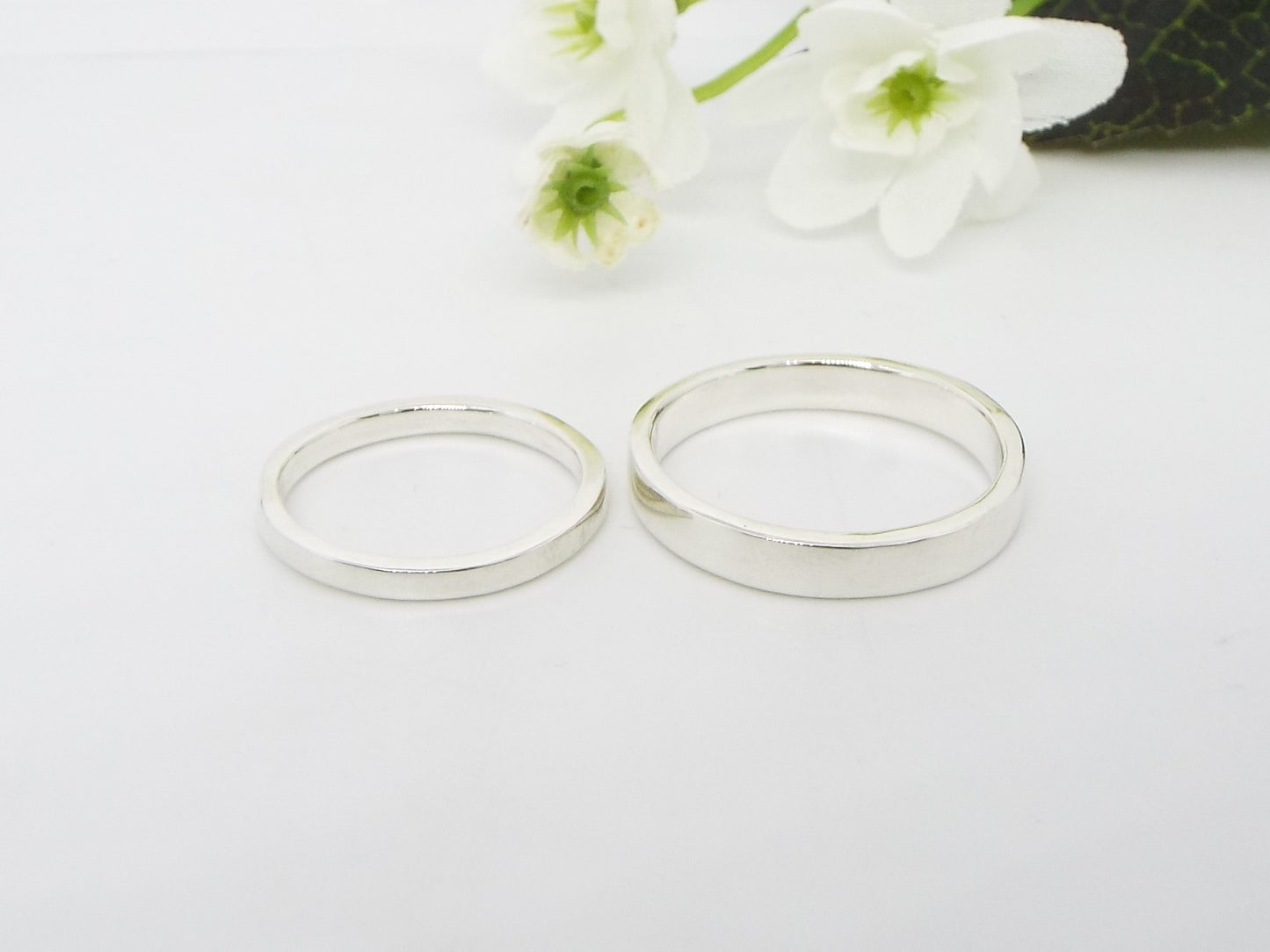 Silver Ring Set Flat profile - smooth polished finish new