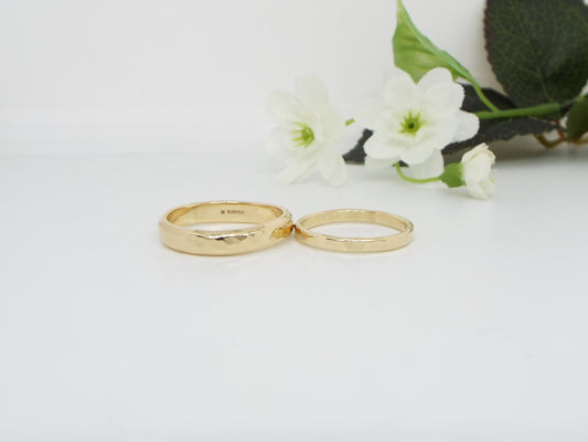 Hammered Gold Wedding Ring Set - D shaped - 9ct Yellow Gold