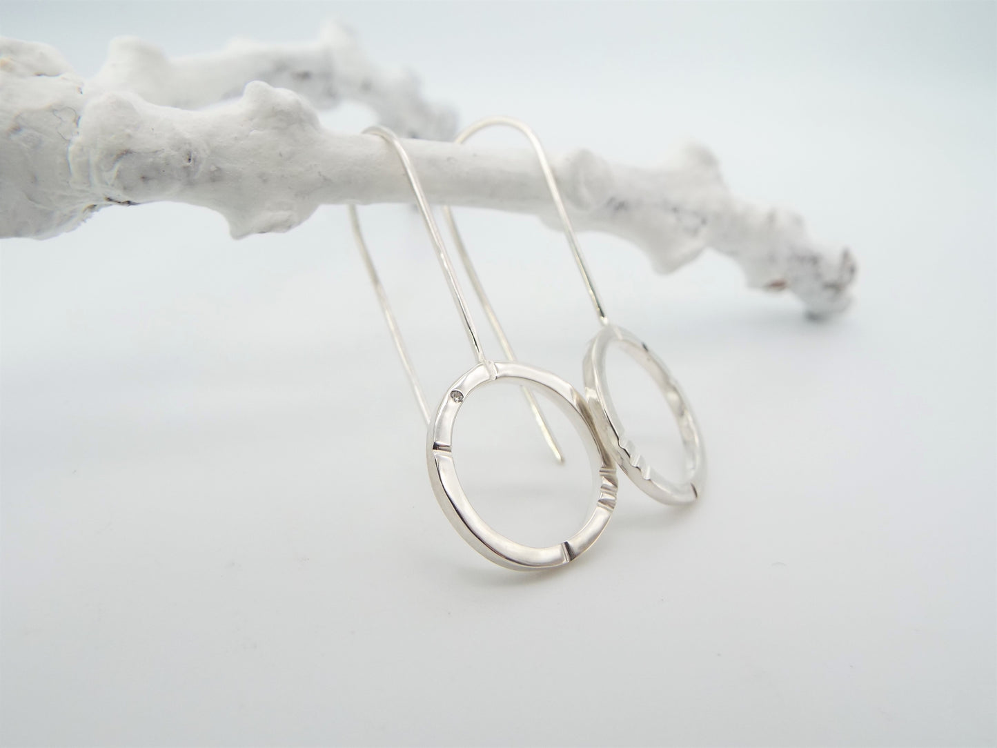 Phases Sterling Silver and Diamond Drop Earrings