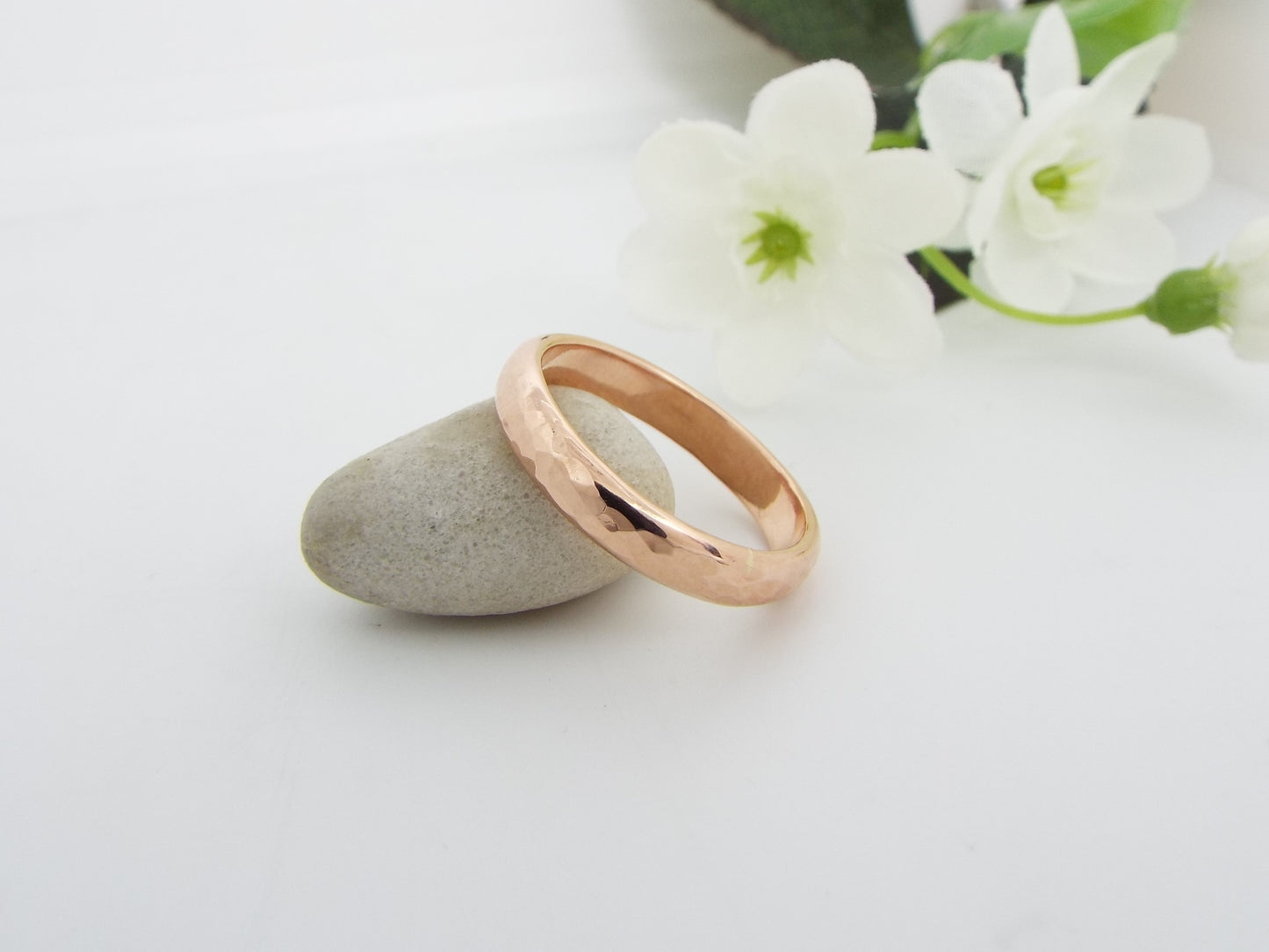 9ct Rose Gold Wedding Band Set - Hammered finish