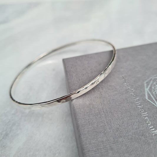 Recycled Sterling Silver and Diamond Bangle