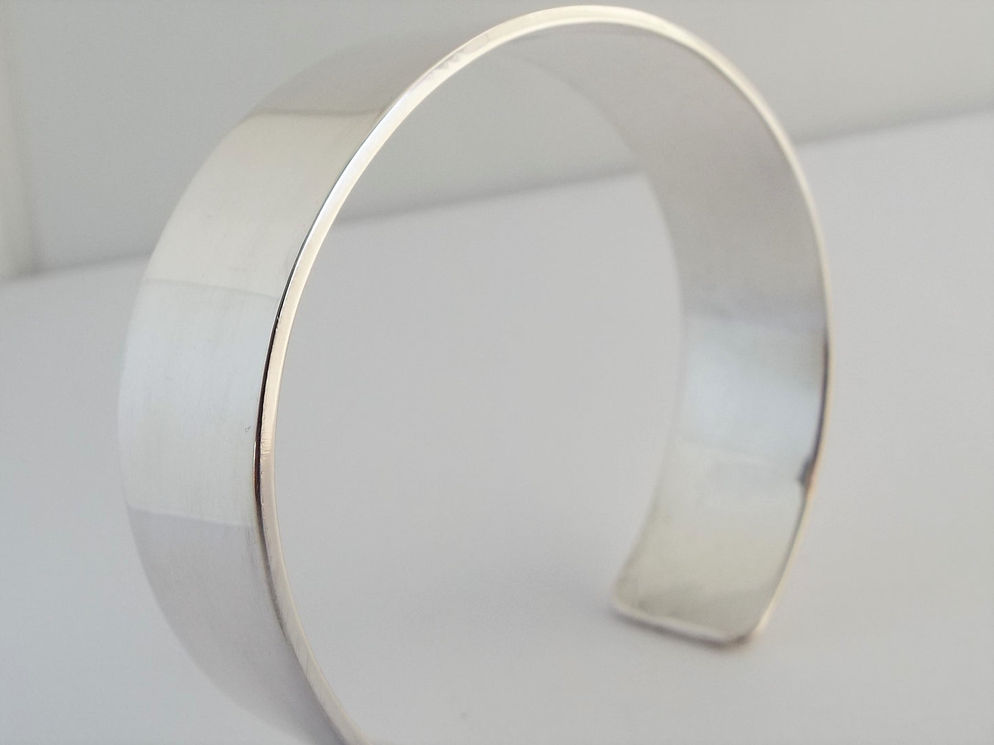 Smooth Polished Silver Cuff Bracelet Wide - Personalised