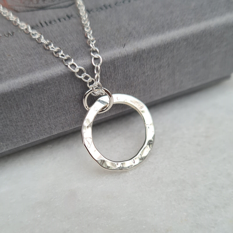 Hammered Silver Circle Necklace