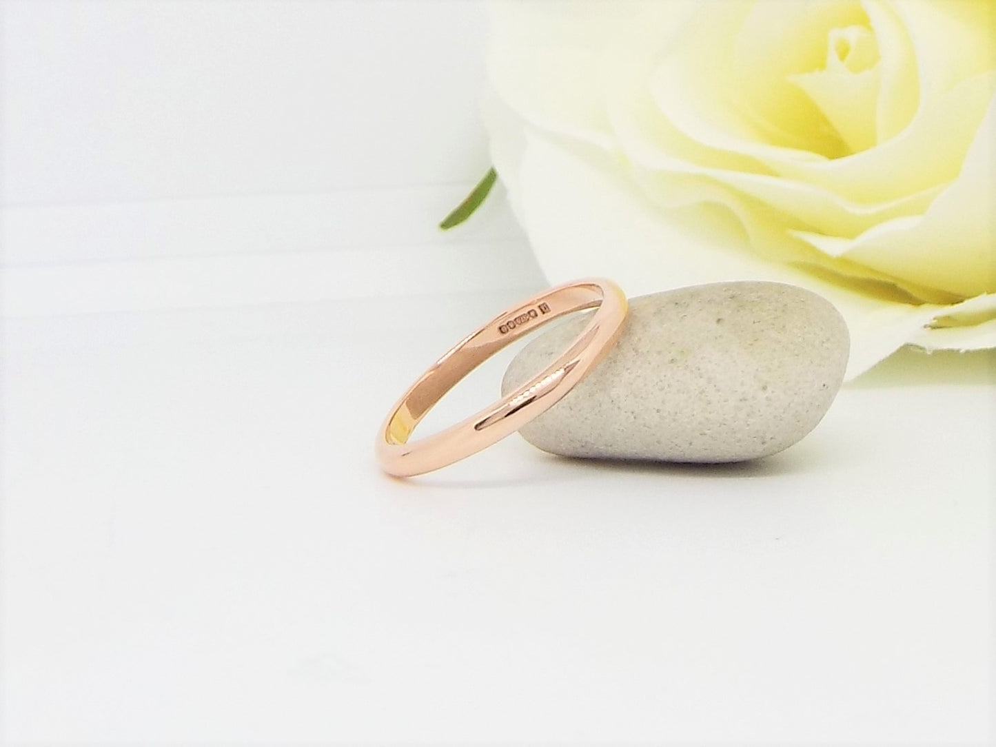 9ct Rose Gold wedding ring set - D shaped - smooth & polished finish