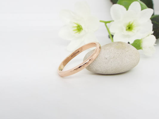 9ct Rose Gold Wedding Ring - Hammered finish - slim